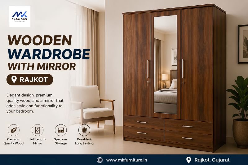 wooden wardrobe with mirror Rajkot