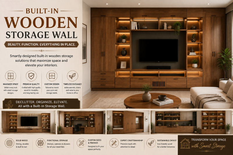 Built-In Wooden Storage Wall