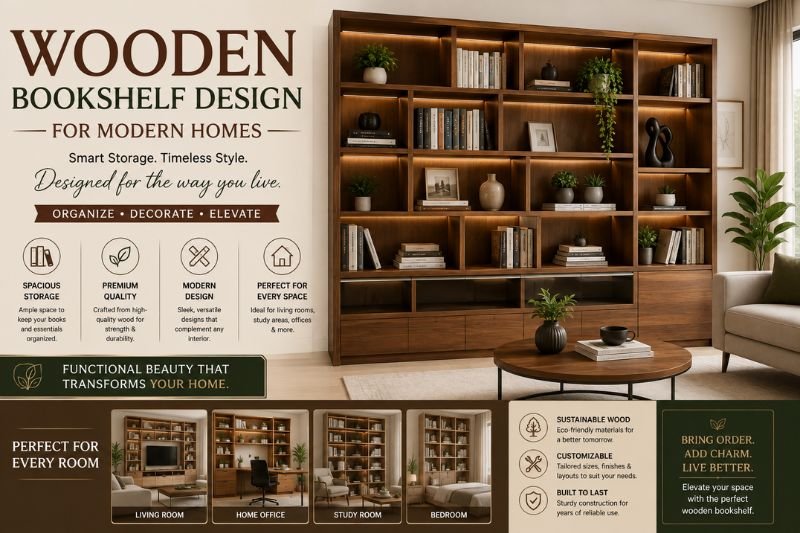 Wooden Bookshelf Design for Modern Homes