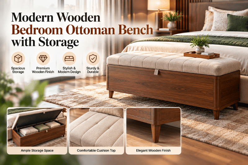 Modern Wooden Bedroom Ottoman Bench with Storage