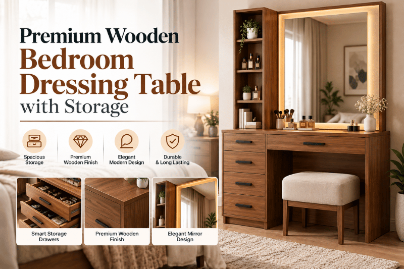 Premium Wooden Bedroom Dressing Table with Storage
