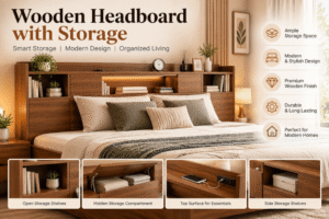 Wooden Headboard with Storage